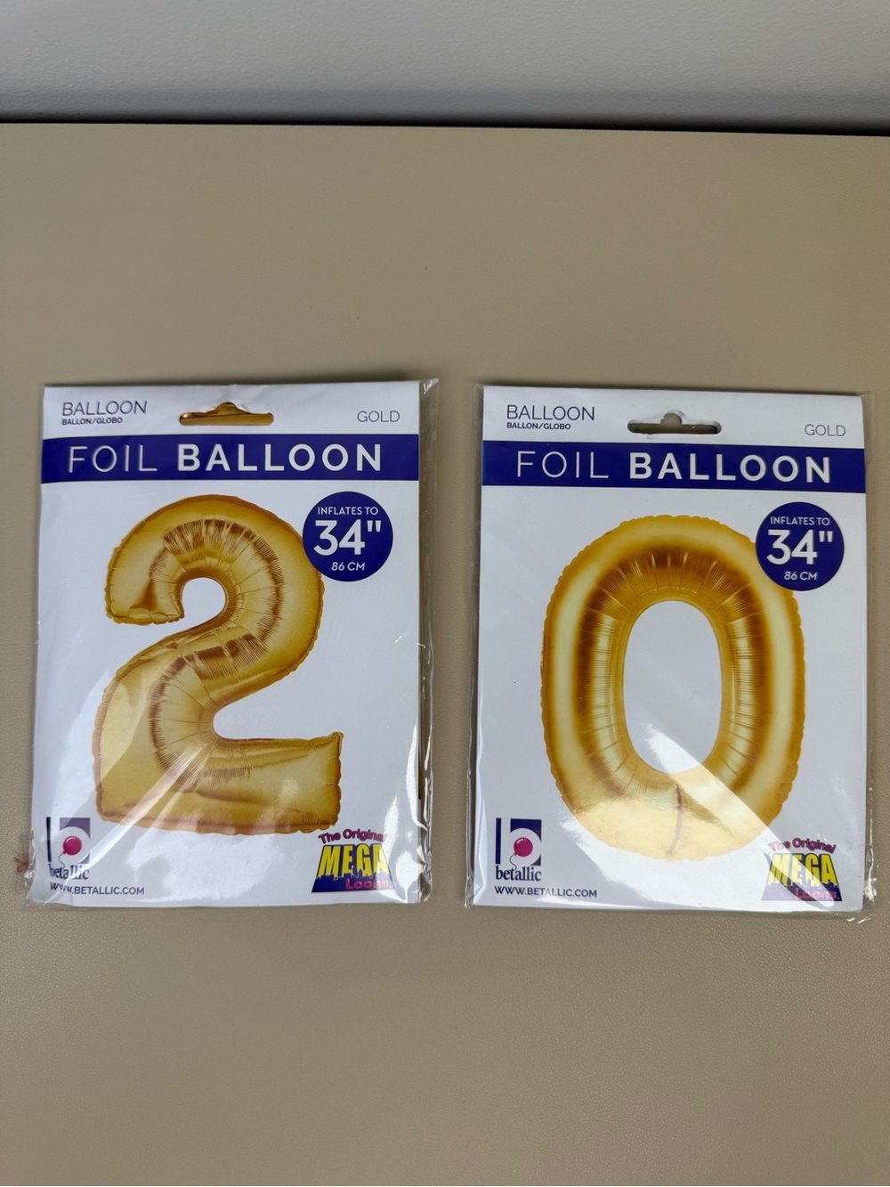 NWT Foil Balloons Gold #2 & #0